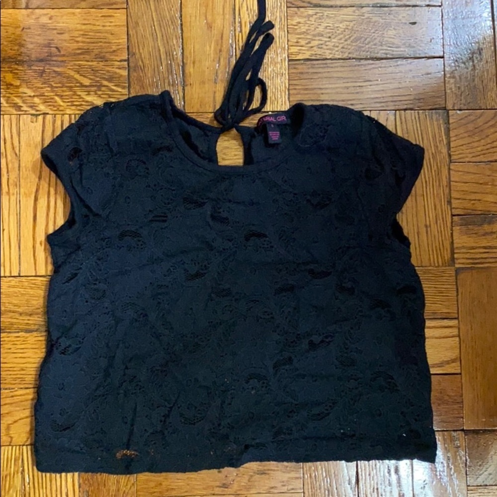 Material girl black laced crop short sleeve top